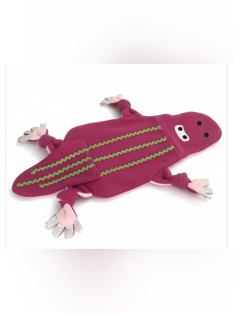 Plush Pink Alligator Baby Lovey Blanket Toy with Green Trim